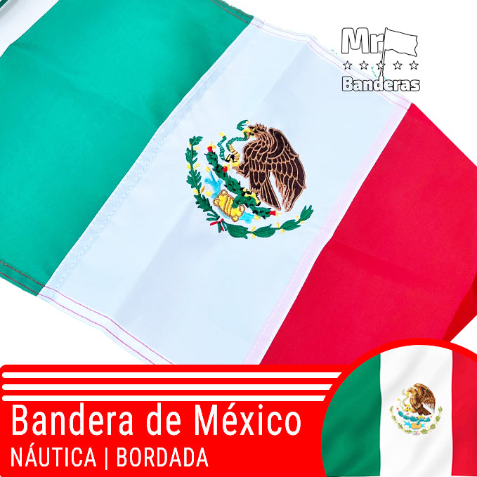 Bandera de México Naútica 30cm x 45cm bordada premium