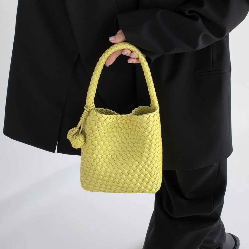 Bolso tejido a mano, bolso estilo canasta
