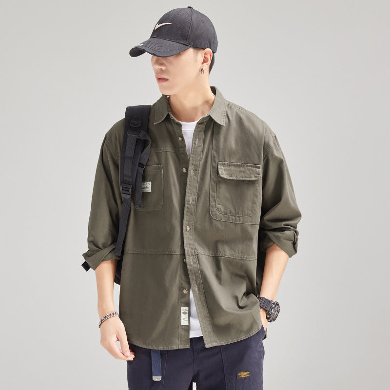 Camisa para hombre, estilo casual holgado con solapa, marca de moda masculina, de algodón