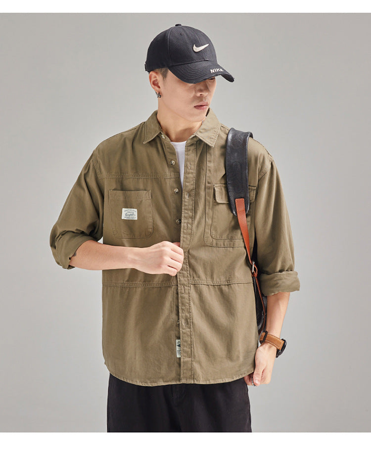 Camisa para hombre, estilo casual holgado con solapa, marca de moda masculina, de algodón