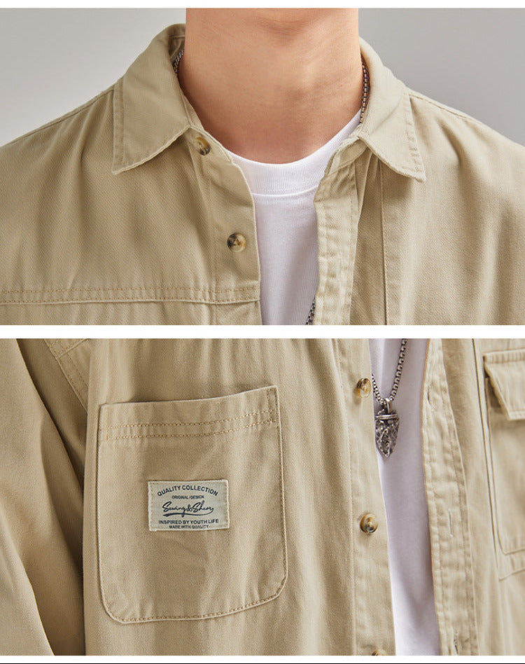 Camisa para hombre, estilo casual holgado con solapa, marca de moda masculina, de algodón