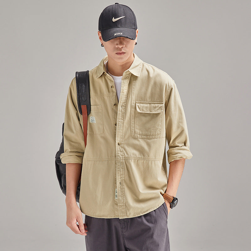 Camisa para hombre, estilo casual holgado con solapa, marca de moda masculina, de algodón