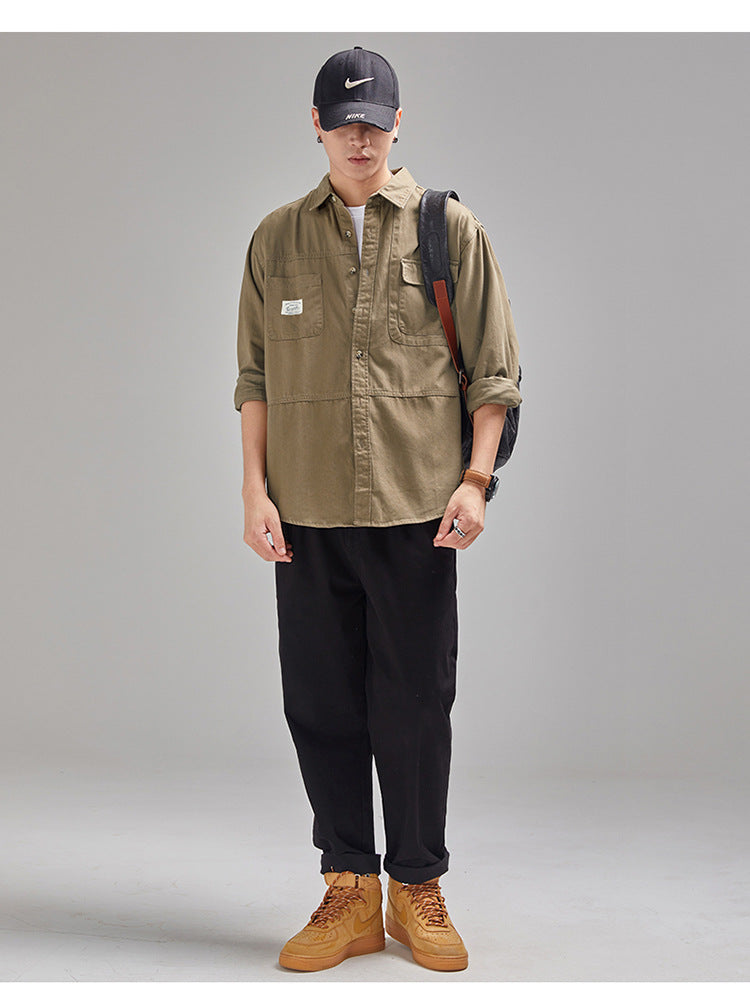 Camisa para hombre, estilo casual holgado con solapa, marca de moda masculina, de algodón