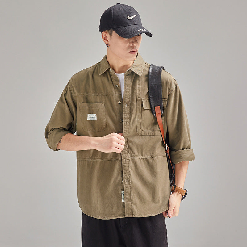 Camisa para hombre, estilo casual holgado con solapa, marca de moda masculina, de algodón