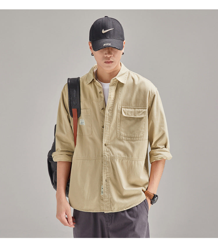 Camisa para hombre, estilo casual holgado con solapa, marca de moda masculina, de algodón