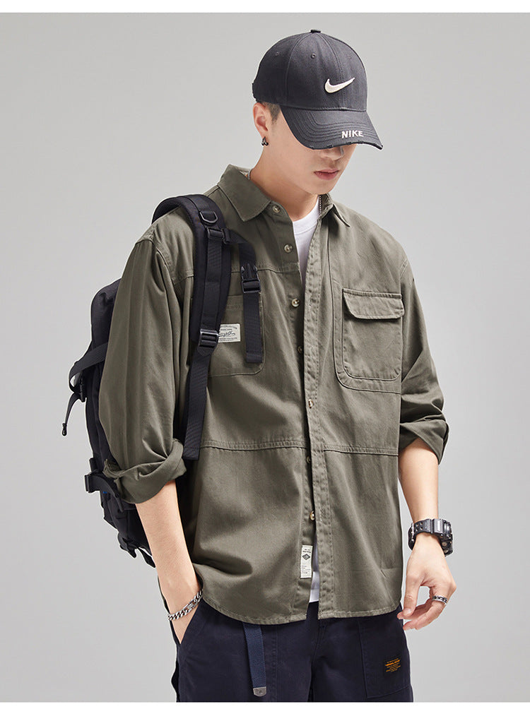 Camisa para hombre, estilo casual holgado con solapa, marca de moda masculina, de algodón
