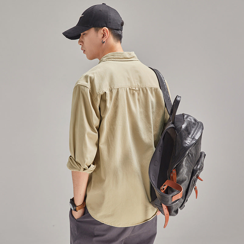 Camisa para hombre, estilo casual holgado con solapa, marca de moda masculina, de algodón