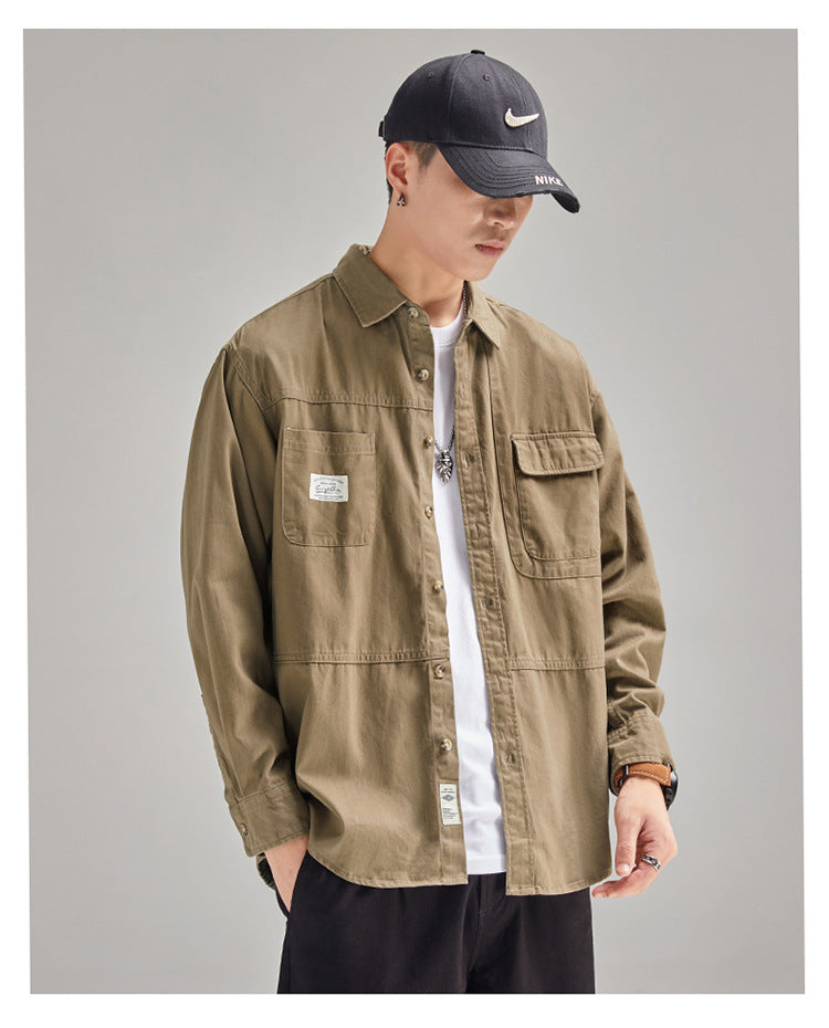 Camisa para hombre, estilo casual holgado con solapa, marca de moda masculina, de algodón