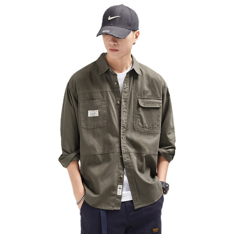 Camisa para hombre, estilo casual holgado con solapa, marca de moda masculina, de algodón