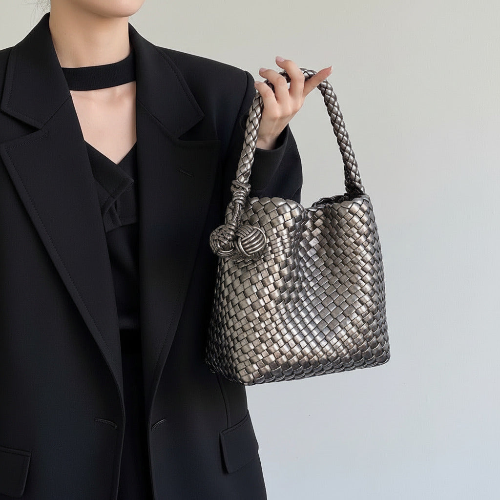 Bolso tejido a mano, bolso estilo canasta