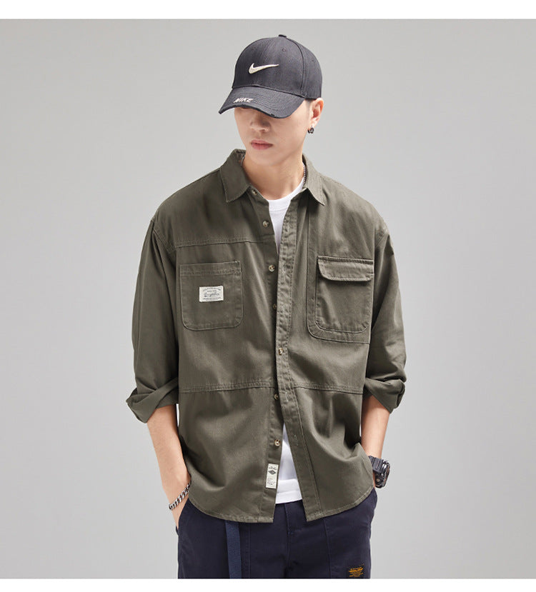 Camisa para hombre, estilo casual holgado con solapa, marca de moda masculina, de algodón