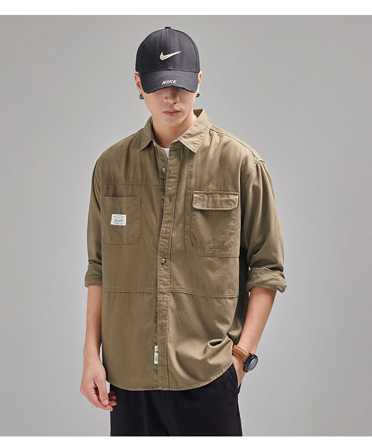 Camisa para hombre, estilo casual holgado con solapa, marca de moda masculina, de algodón