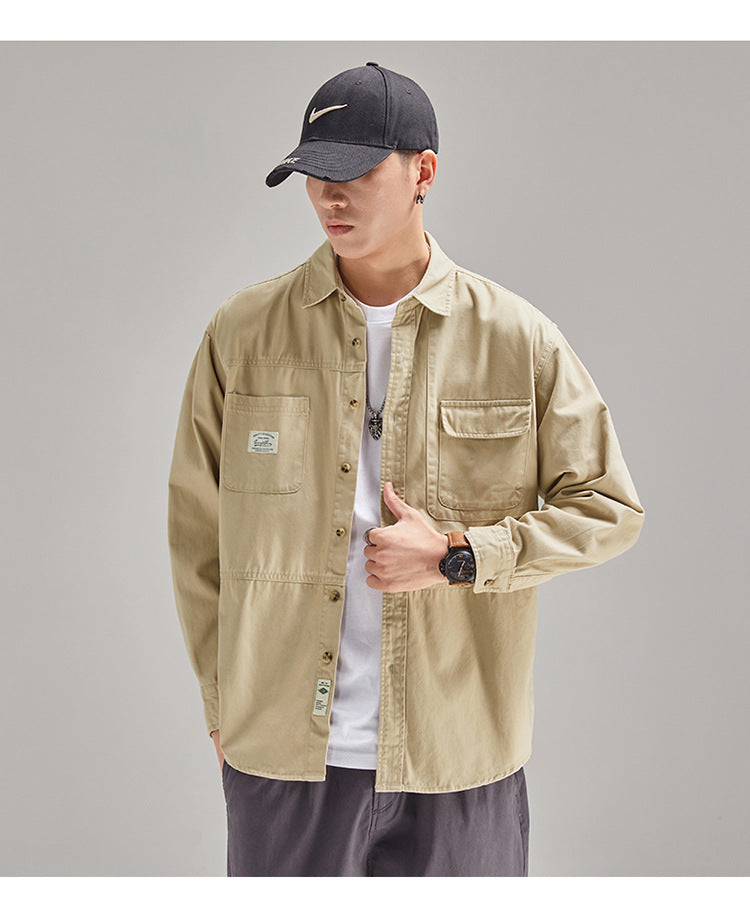 Camisa para hombre, estilo casual holgado con solapa, marca de moda masculina, de algodón