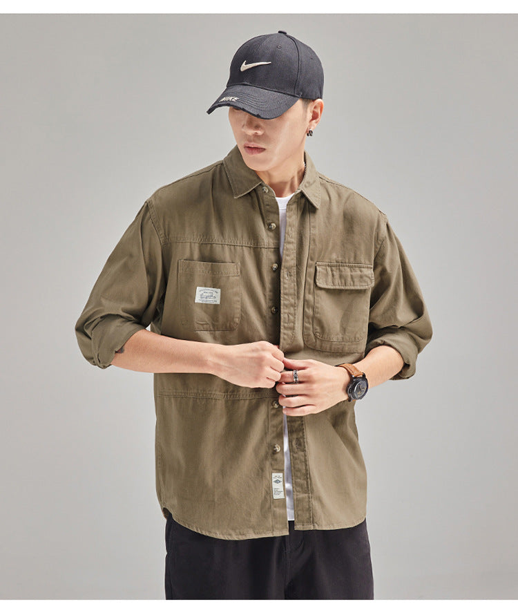 Camisa para hombre, estilo casual holgado con solapa, marca de moda masculina, de algodón