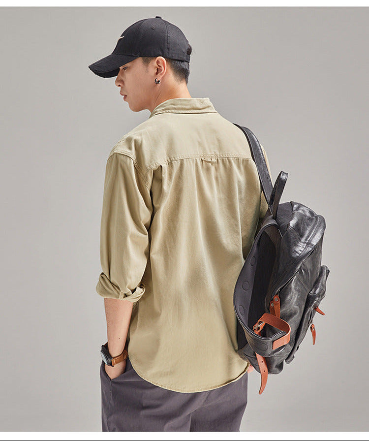 Camisa para hombre, estilo casual holgado con solapa, marca de moda masculina, de algodón
