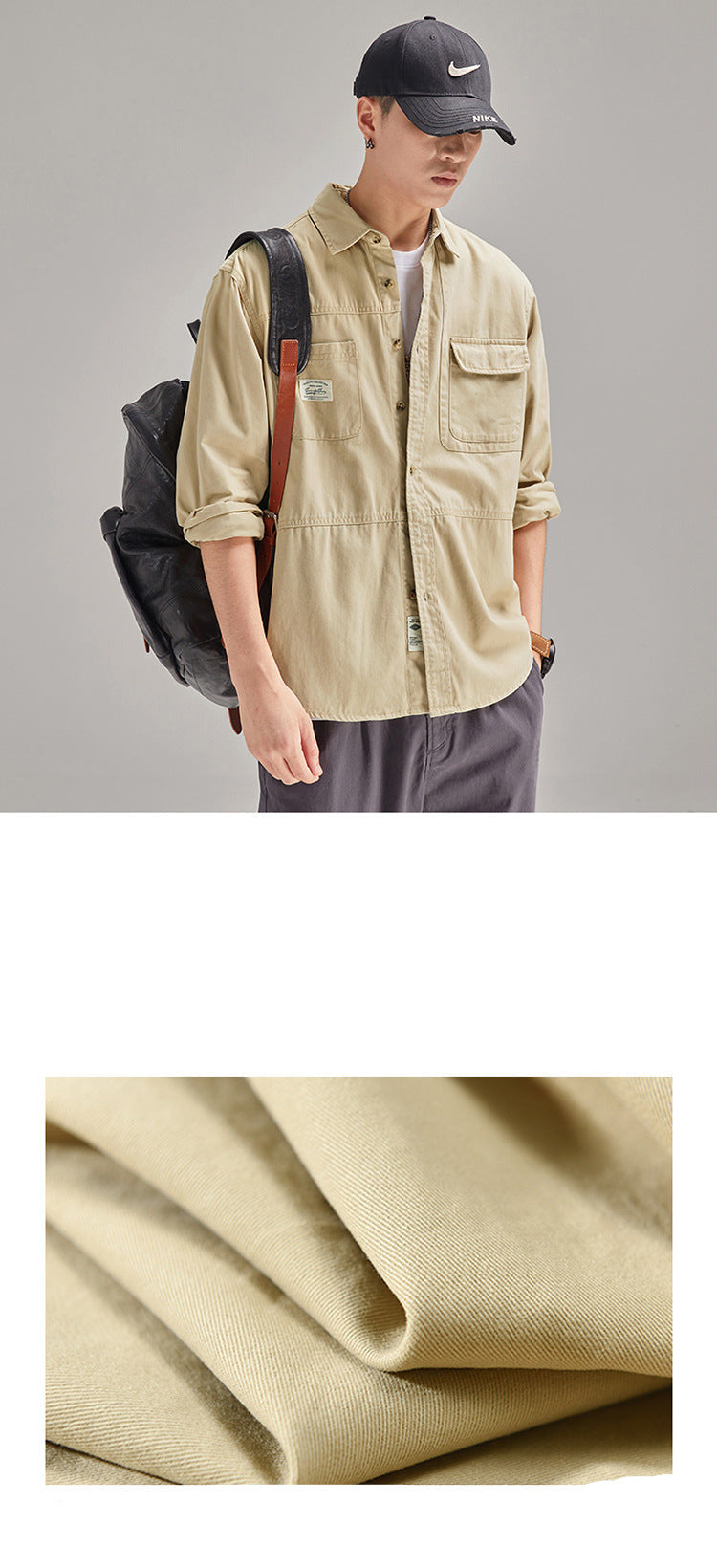 Camisa para hombre, estilo casual holgado con solapa, marca de moda masculina, de algodón