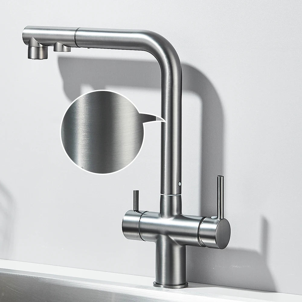 Llave de cocina con filtro de agua con rociador giratorio de 360°