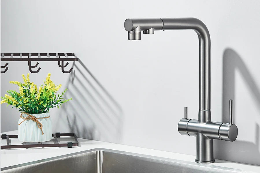 Llave de cocina con filtro de agua con rociador giratorio de 360°