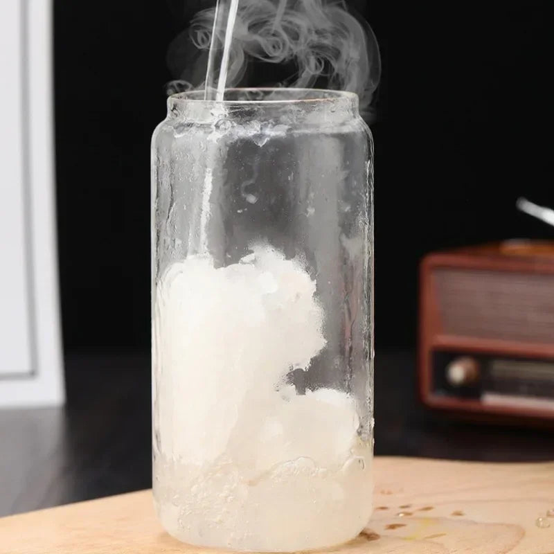 Vaso de vidrio transparente de 450 ml/550 ml con tapa de madera y popote