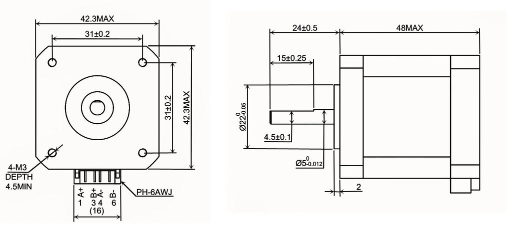 Motor paso a paso de 48 mm, 0,55 N·m, 2 A