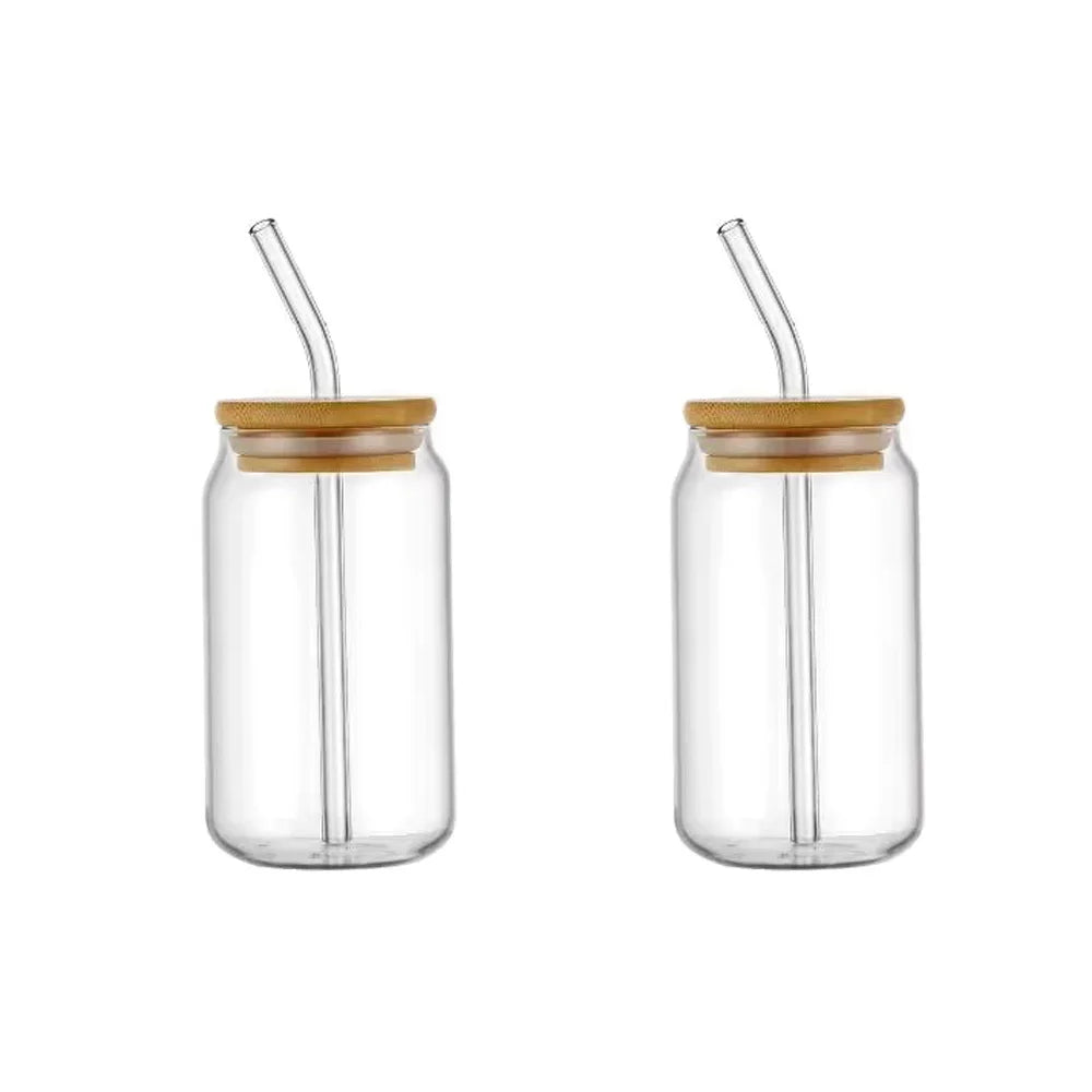 Vaso de vidrio de 473 ml (16 oz) con tapa de bambú y pajita de vidrio