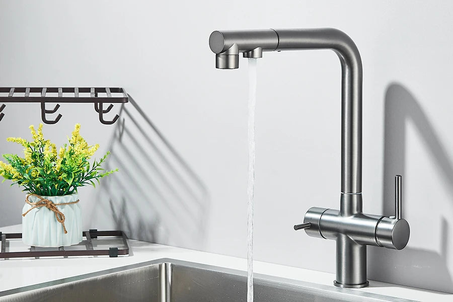 Llave de cocina con filtro de agua con rociador giratorio de 360°