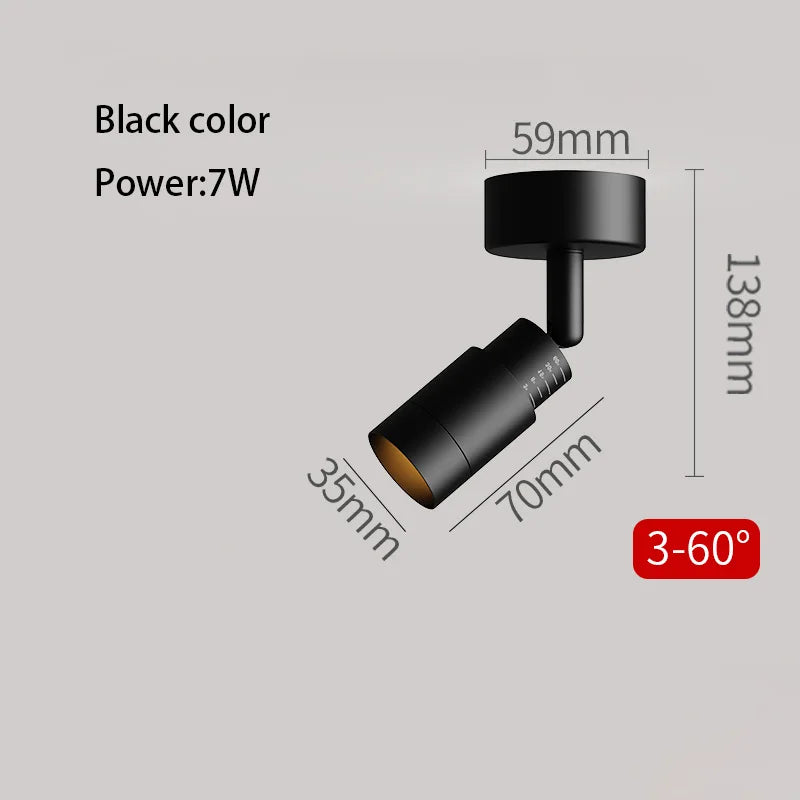 Foco LED con ángulo ajustable de 3 a 60 grados