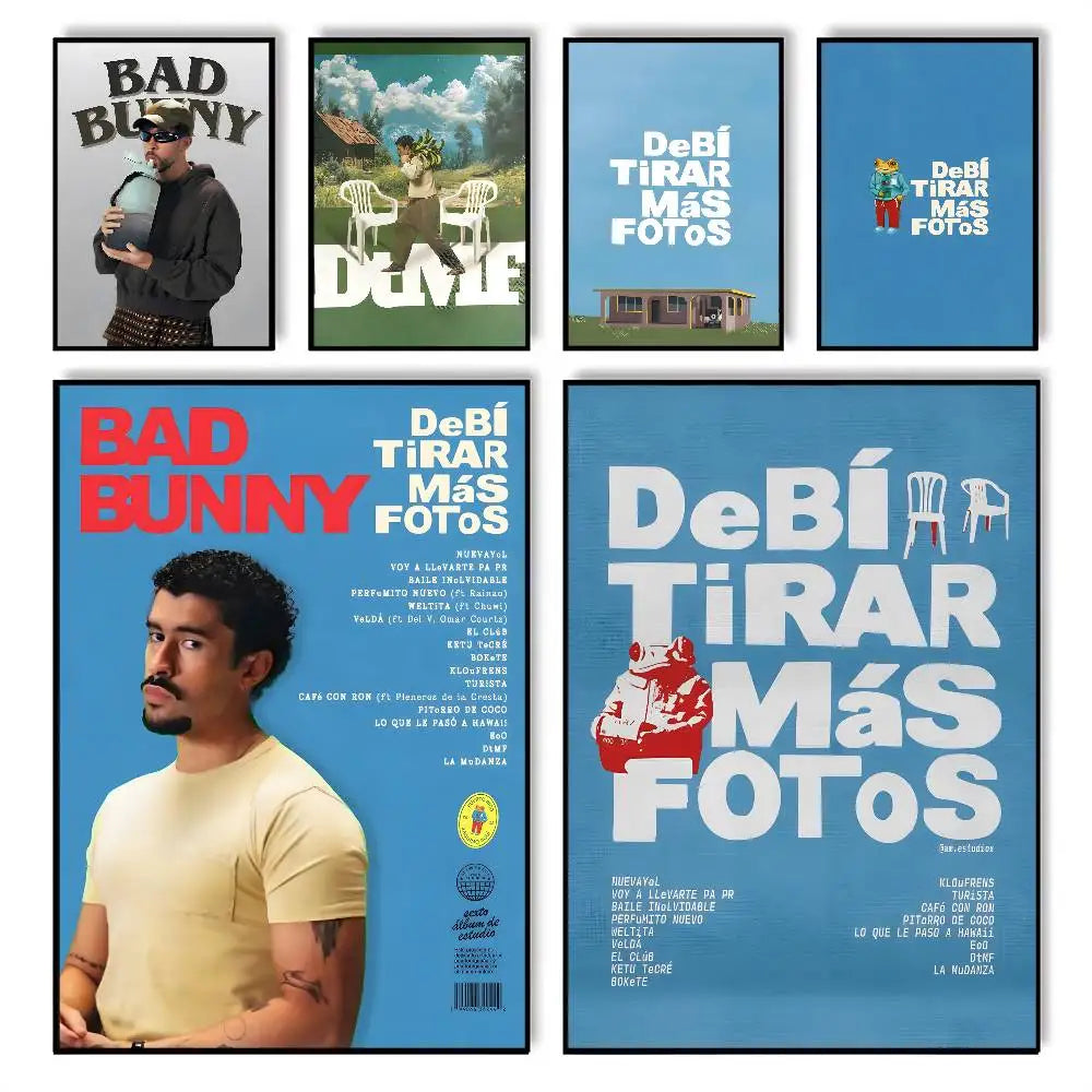 Póster de Bad Bunny Debi Tirar Mas Fotos, arte de pared, impresión artística adecuada para sala de estar, dormitorio, bar, salón, decoración del hogar, regalo