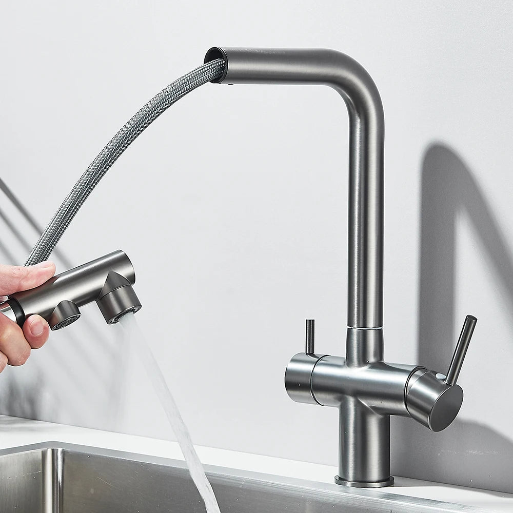 Llave de cocina con filtro de agua con rociador giratorio de 360°