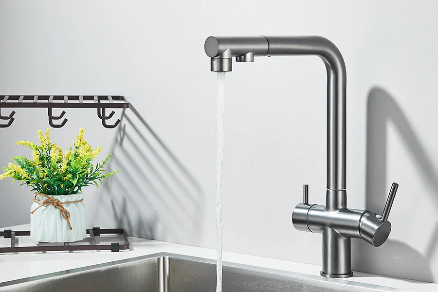 Llave de cocina con filtro de agua con rociador giratorio de 360°