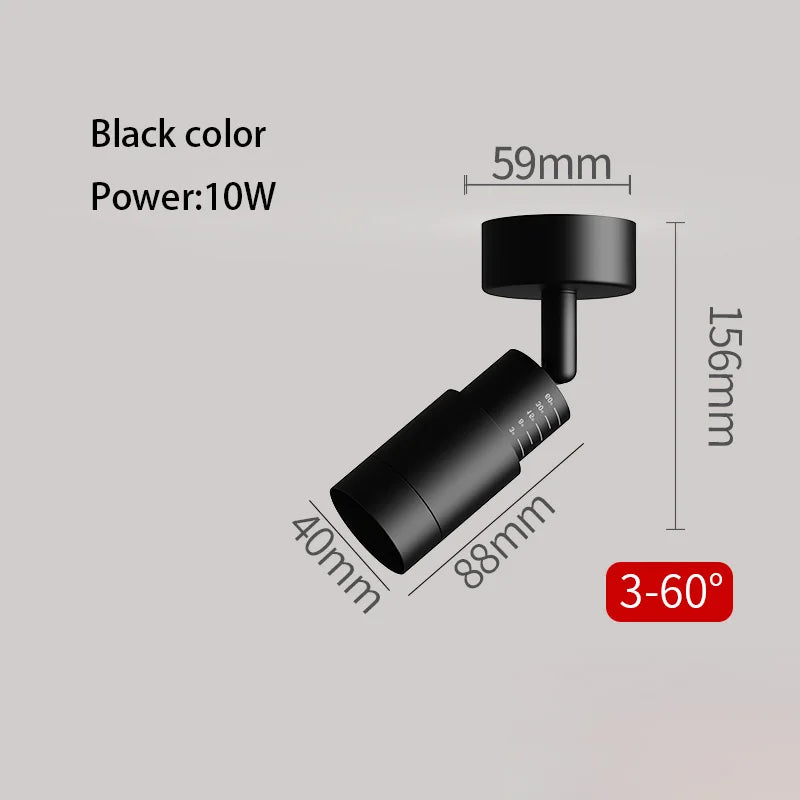 Foco LED con ángulo ajustable de 3 a 60 grados
