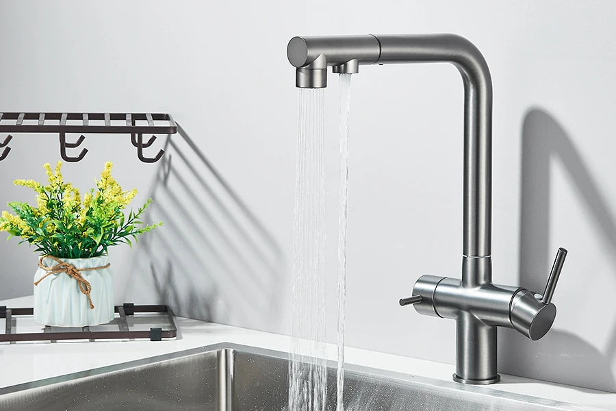Llave de cocina con filtro de agua con rociador giratorio de 360°