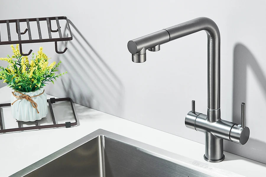 Llave de cocina con filtro de agua con rociador giratorio de 360°