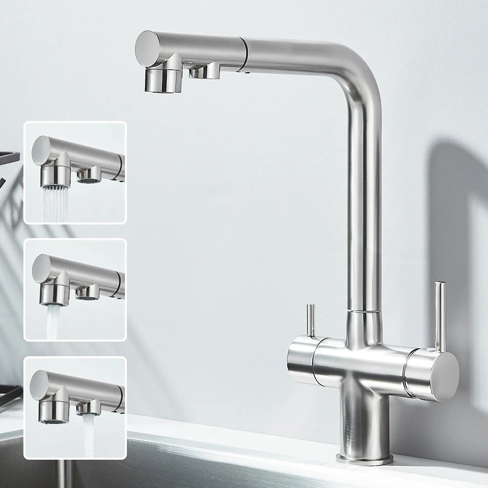 Llave de cocina con filtro de agua con rociador giratorio de 360°