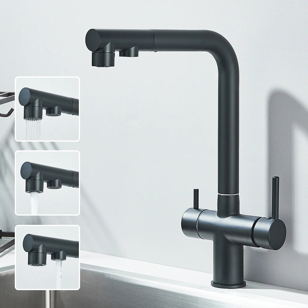 Llave de cocina con filtro de agua con rociador giratorio de 360°
