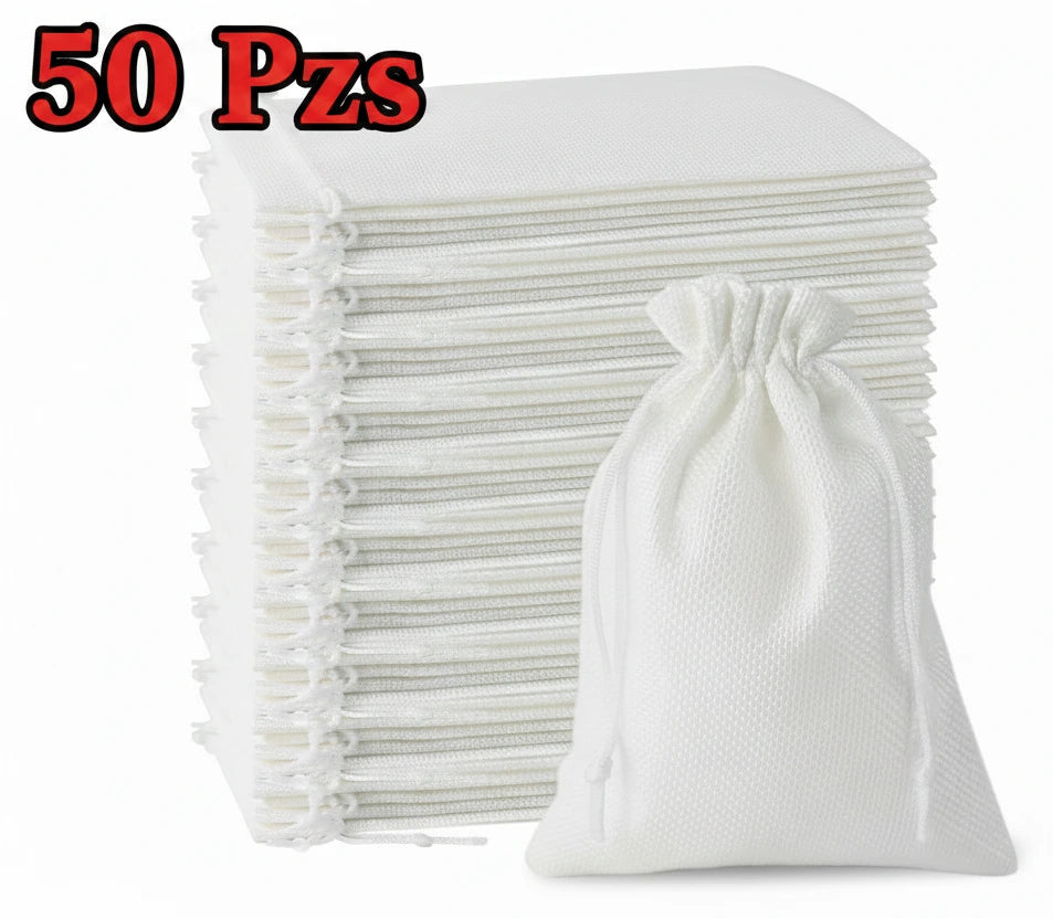 50 Bolsas de yute blanca con cordón para regalos de boda DIY, ideal para envasar dulces, chocolates y joyas