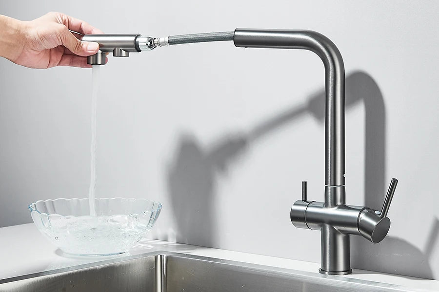 Llave de cocina con filtro de agua con rociador giratorio de 360°