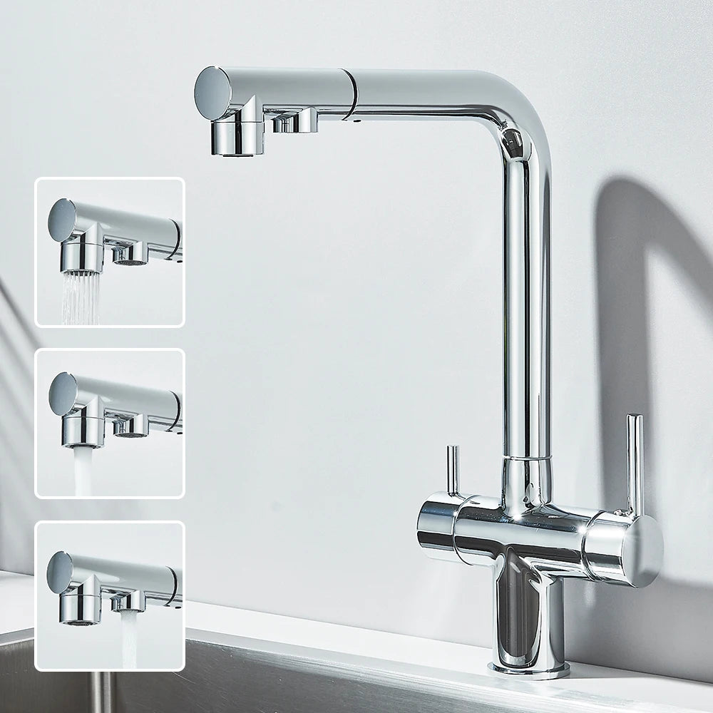 Llave de cocina con filtro de agua con rociador giratorio de 360°
