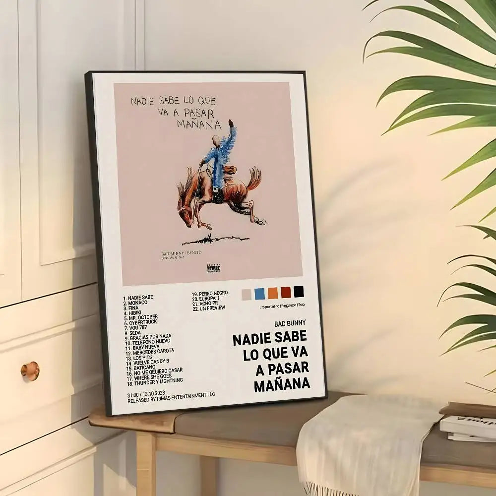 Póster de Bad Bunny Debi Tirar Mas Fotos, arte de pared, impresión artística adecuada para sala de estar, dormitorio, bar, salón, decoración del hogar, regalo