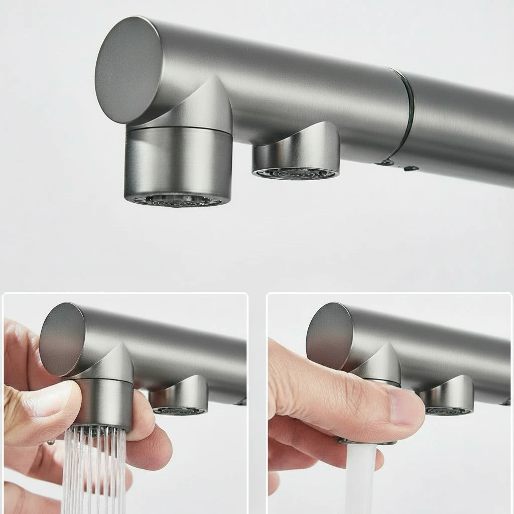 Llave de cocina con filtro de agua con rociador giratorio de 360°