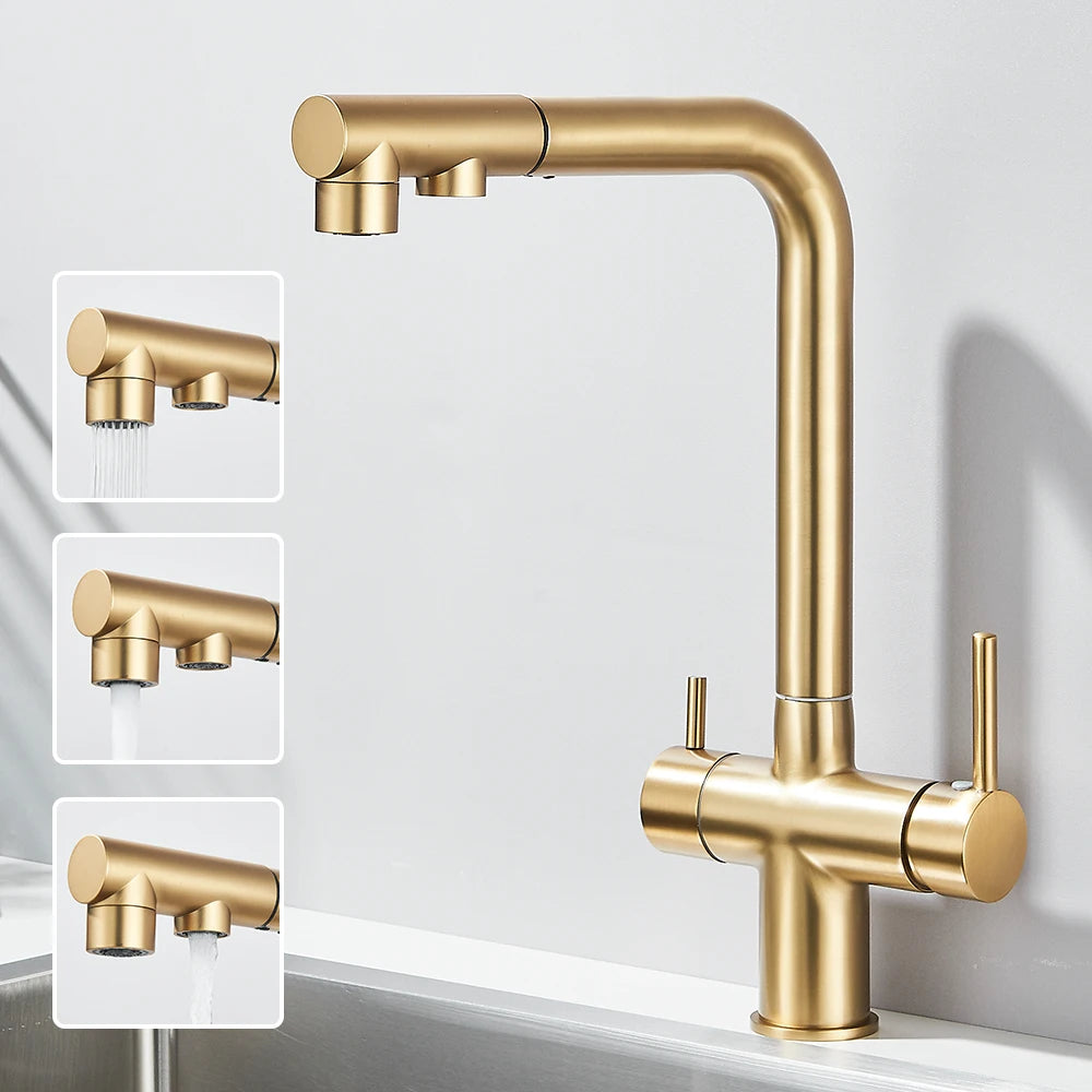 Llave de cocina con filtro de agua con rociador giratorio de 360°