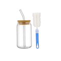 Vaso de vidrio de 473 ml (16 oz) con tapa de bambú y pajita de vidrio