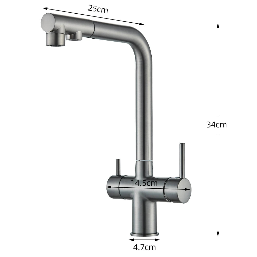 Llave de cocina con filtro de agua con rociador giratorio de 360°