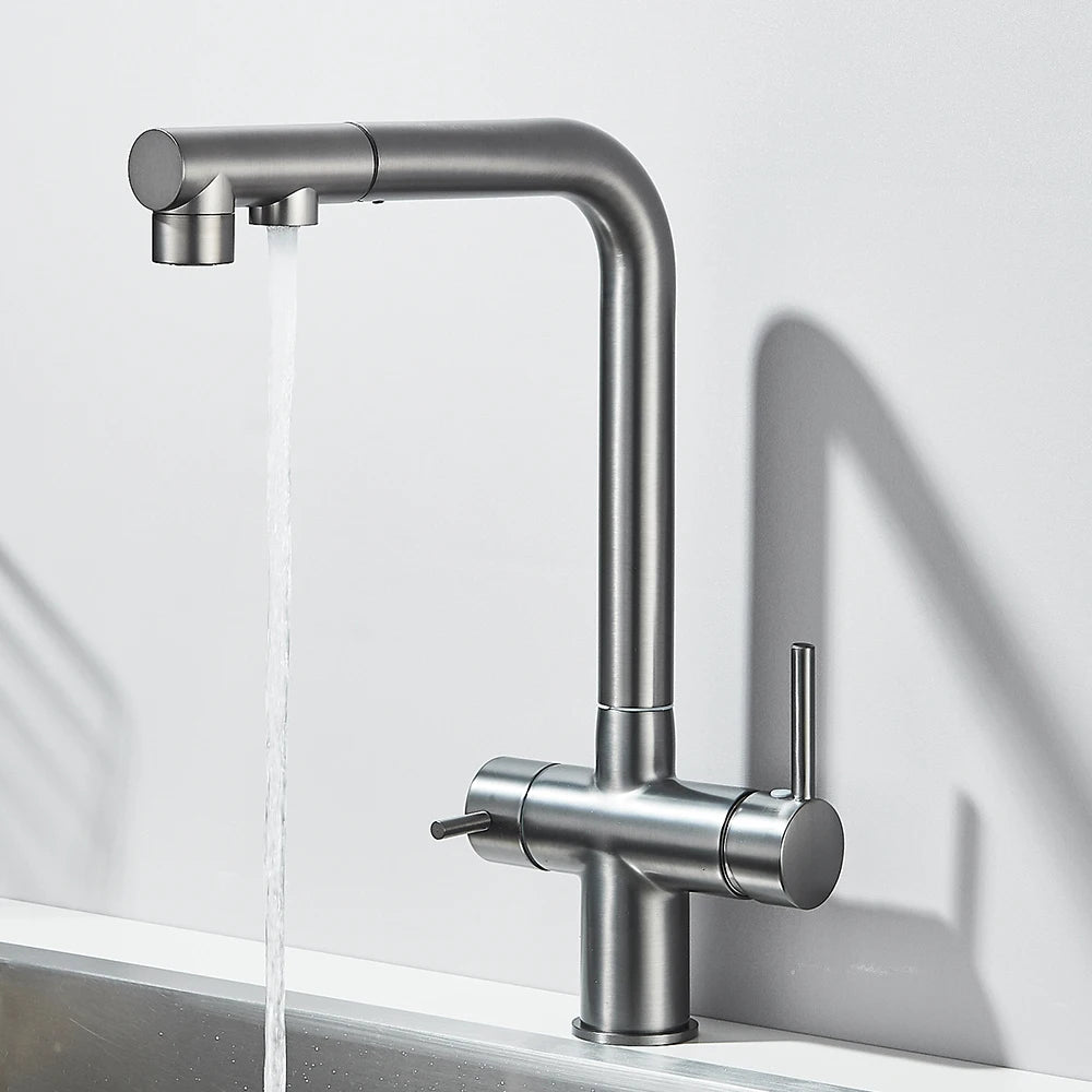 Llave de cocina con filtro de agua con rociador giratorio de 360°